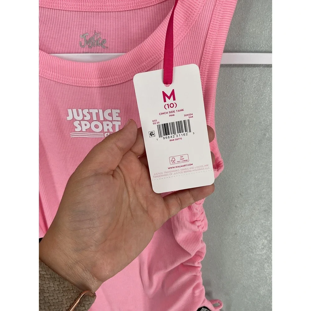 Justice Girls Tank Top Cinch Side Ribbed Pink Sport Club Size M 10